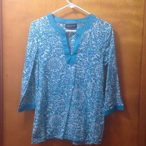 [Jones New York]- Teal and White 3/4 Sleeve Tunic
